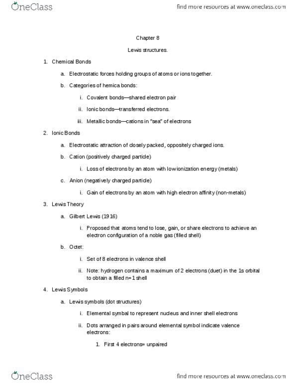 CHE 140 Lecture Notes - Bond Order, Sulfur, Bond Length thumbnail