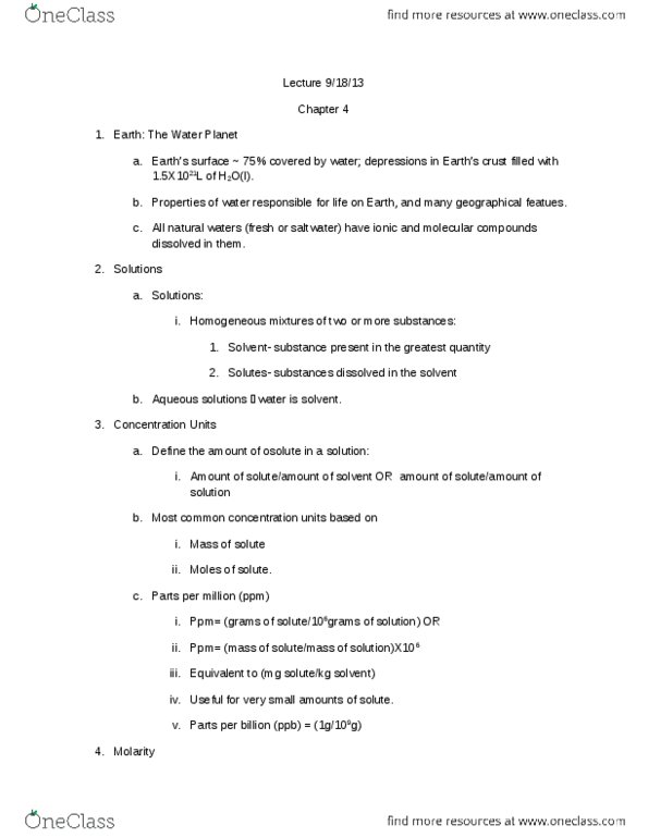 CHE 140 Chapter Notes - Chapter 4: Ethylene Glycol, Molar Mass, Chemical Equation thumbnail