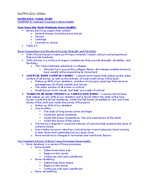 NUTR 1010 Chapter Notes - Chapter 9: Bone Resorption, Bone Density, Neuron thumbnail