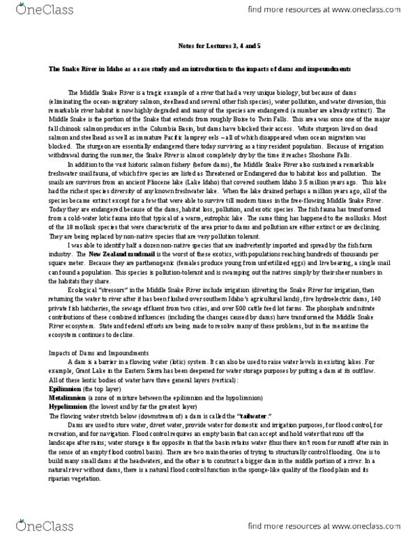 BIO SCI 97 Lecture Notes - Lecture 3: Fisheries Management, Thalweg, Protozoa thumbnail