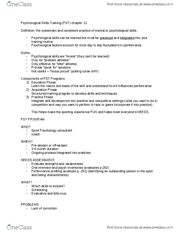Kinesiology 1088A/B Lecture Notes - Goal Setting, Psychological Methods thumbnail