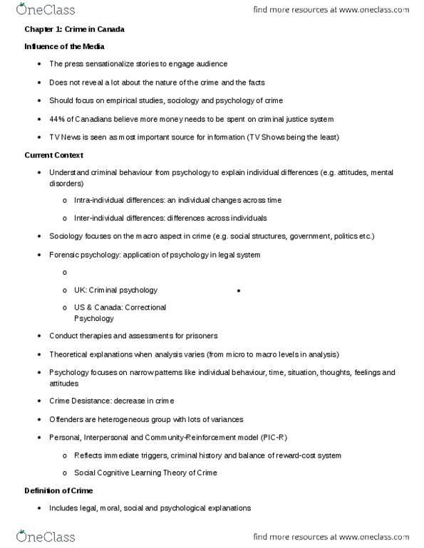 PSYC39H3 Chapter Notes - Chapter 1: Property Crime, Social Class, Forensic Psychology thumbnail