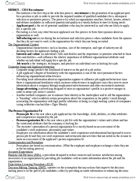 MHR 623 Chapter Notes -Tiger Woods, Human Resources, Job Fair thumbnail