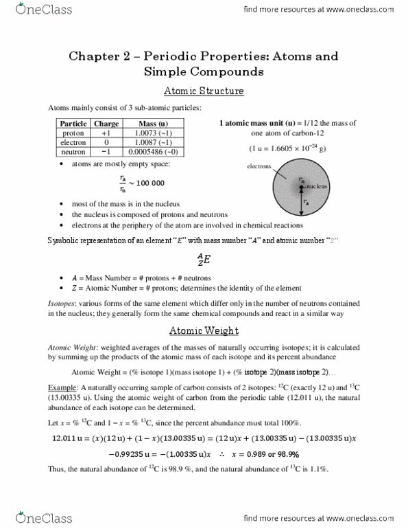 CHEM 121 Chapter Notes - Chapter 2: Atomic Radius, Covalent Bond, Isoelectronicity thumbnail