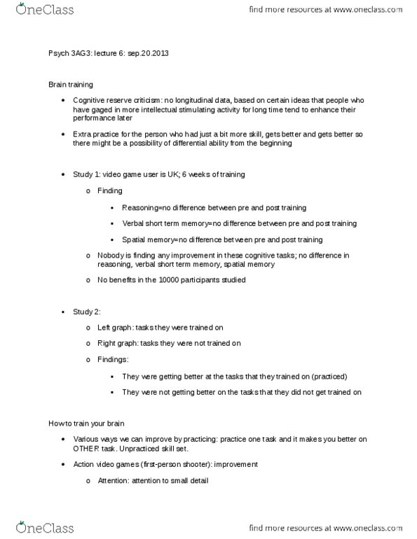 PSYCH 3AG3 Lecture Notes - Lecture 6: Cognitive Training, Mental Chronometry, Working Memory thumbnail