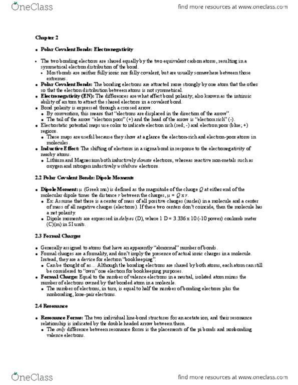 CHEM 261 Chapter Notes - Chapter 2: Fever, Conjugate Acid, Benzene thumbnail