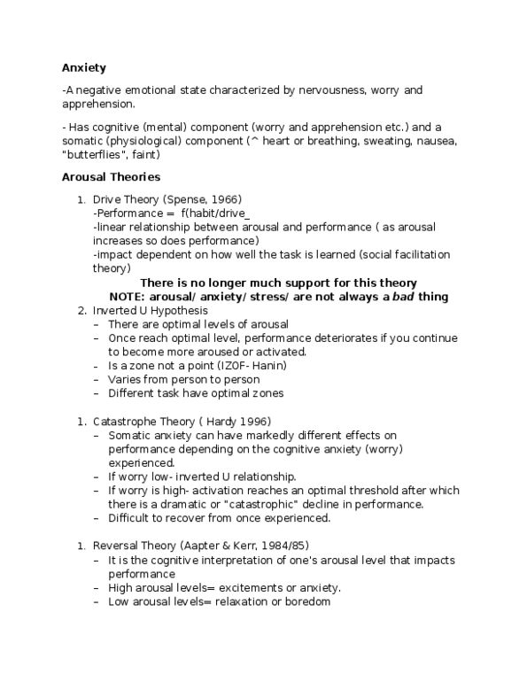 Kinesiology 1088A/B Lecture Notes - Lecture 18: Drive Theory, Autonomic Nervous System, Trait Theory thumbnail