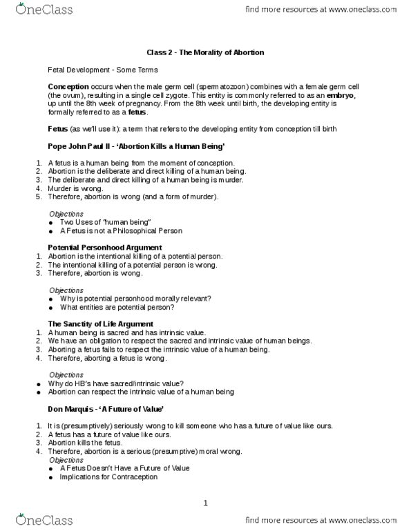 PHL283H5 Lecture Notes - Spermatozoon, Egg Cell, Fetus thumbnail