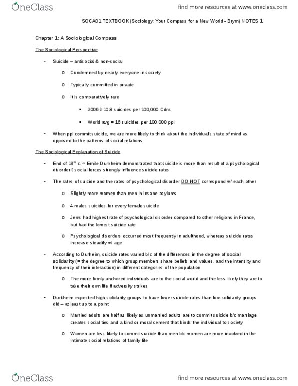 SOCA01H3 Chapter 1: SOCA01 - Chapter 1 Textbook Notes thumbnail