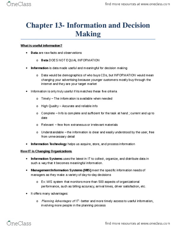 GMS 200 Chapter Notes - Chapter 13: Emor, Satisficing, Problem Solving thumbnail
