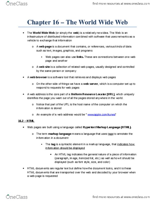 ITM 207 Chapter Notes - Chapter 16: Metalanguage, Document Type Definition, Xml thumbnail