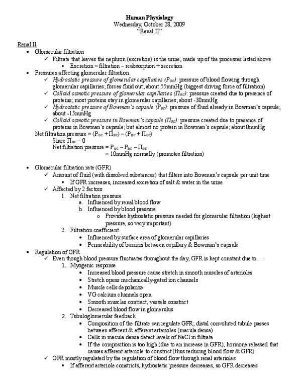 Physiology 3120 Lecture Notes - Renal Function, Colloid, Solution thumbnail