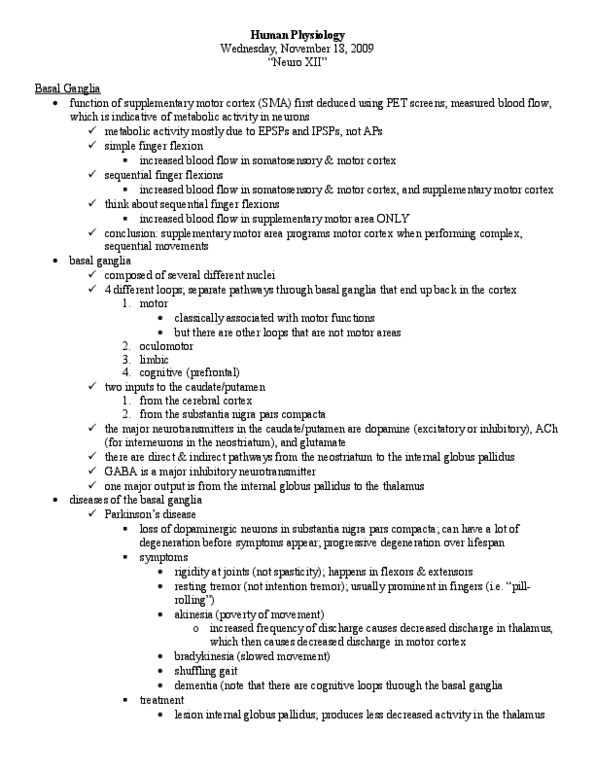 Physiology 3120 Lecture Notes - Pars Compacta, Basal Ganglia, Supplementary Motor Area thumbnail