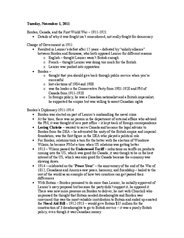 HIS311Y1 Lecture Notes - Revenue Act Of 1913, English Canada, July Crisis thumbnail