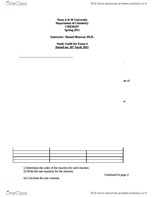 CHEM 107 Study Guide - Spring 2011, Midterm - Carbon Tetrachloride 