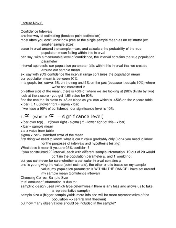 GGR270H1 Lecture Notes - Confidence Interval, Statistical Parameter, Point Estimation thumbnail