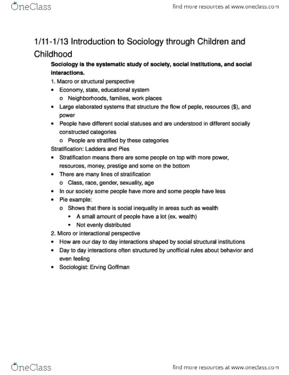 SOC 102 Study Guide - Spring 2011, - Informed Consent, Childhood Sns-Brigh10