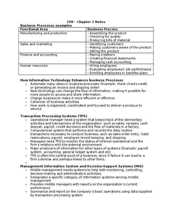 ITM 102 Chapter Notes - Chapter 2: Transaction Processing System, Decision Support System, User Interface thumbnail