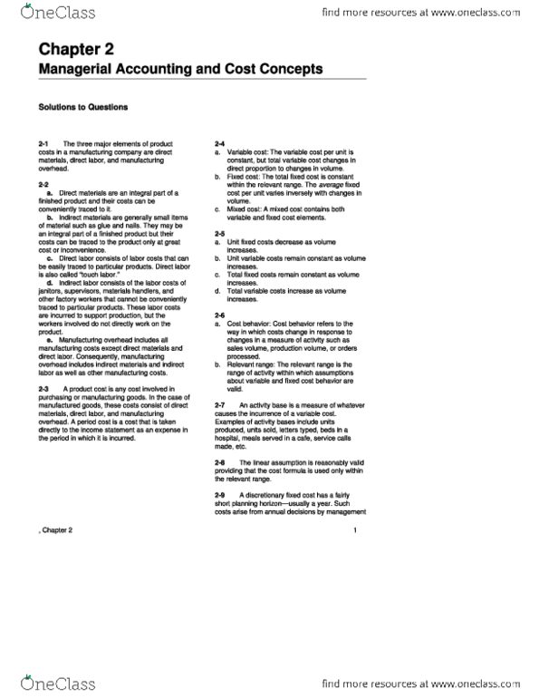 MGMT 122 Chapter Notes - Chapter 2: Earnings Before Interest And Taxes, Fixed Cost, Variable Cost thumbnail