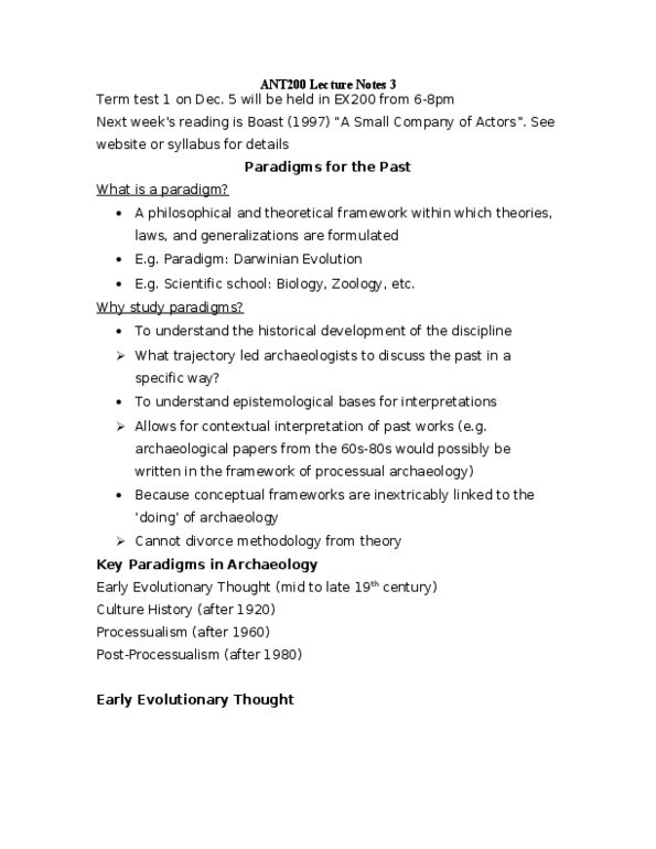 ANT200Y1 Lecture Notes - Processual Archaeology, Lewis Binford, Archaeological Culture thumbnail