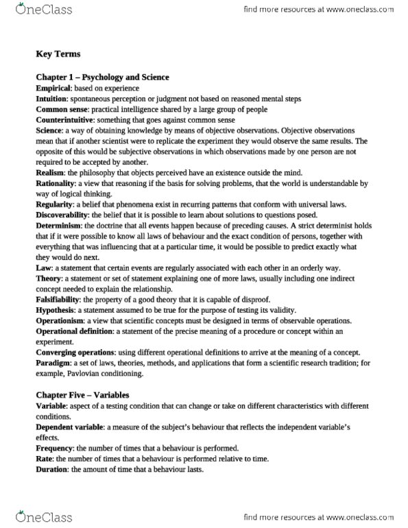 PSYCH 100B Midterm: Midterm 1 Key Terms (got 98% On The Test) - OneClass