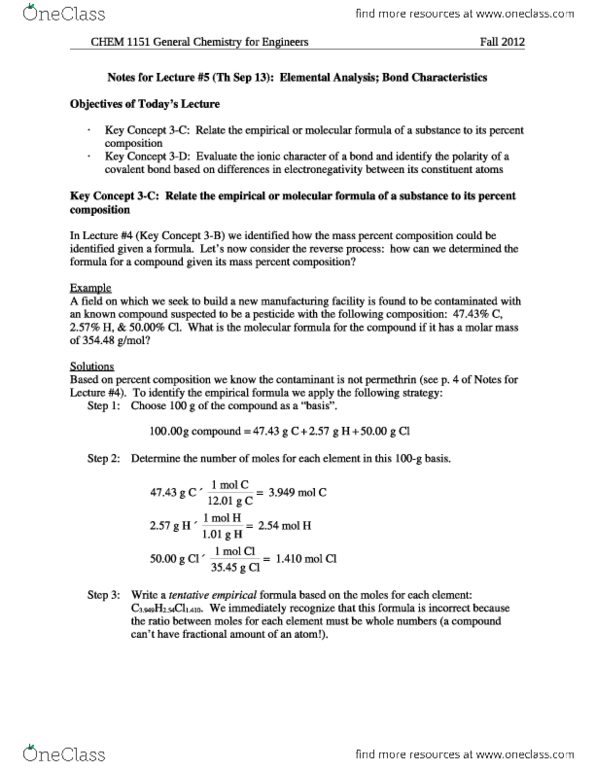 CHEM 1151 Lecture Notes - Lecture 5: Chemical Polarity, Permethrin, Molar Mass thumbnail