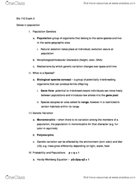 Biol 110 Midterm Bio 110 Exam 2 Full Notes Oneclass