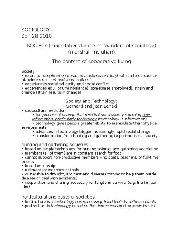 SOC 1100 Chapter Notes -False Consciousness, Sociocultural Evolution, Cultural Lag thumbnail