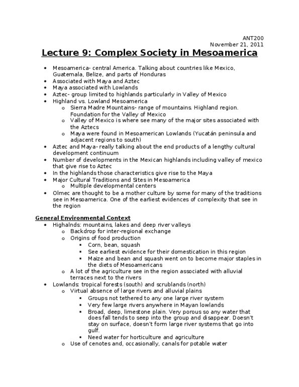 ANT200Y1 Lecture Notes - Olmec Colossal Heads, Cenote, Maya Script thumbnail