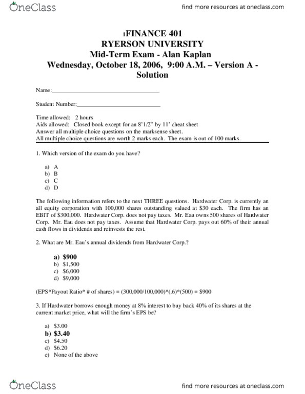 FIN 401 Lecture 6: Fin401_MT_WM_f06_V1_Solution.doc thumbnail