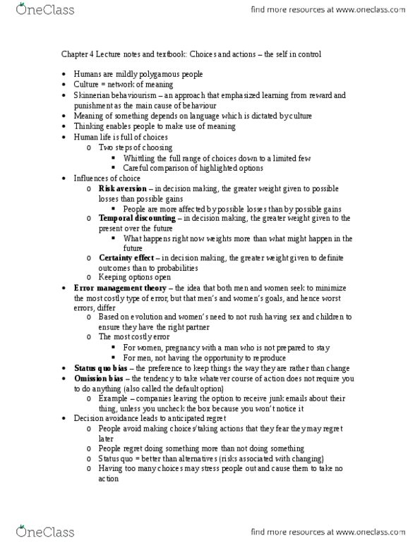 PSYC 215 Chapter Notes - Chapter 4: Death Drive, Sexually Transmitted Infection, Positive Illusions thumbnail