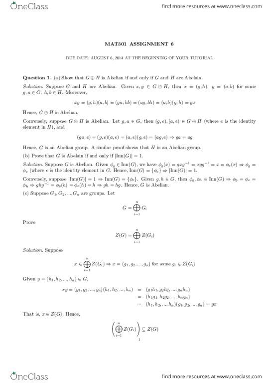 MAT301H1 Lecture Notes - Surjective Function, Abelian Group, Cyclic Group thumbnail