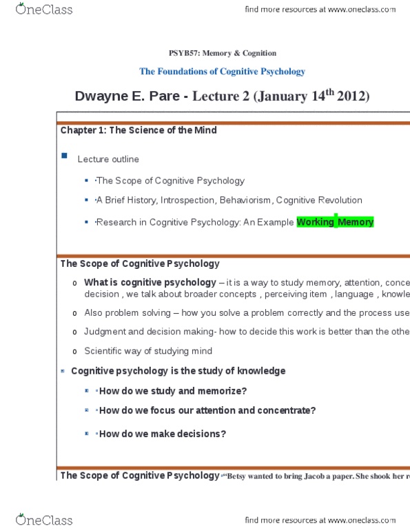 PSYB57H3 Lecture Notes - Lecture 2: Spatial Memory, Immanuel Kant, Verbal Memory thumbnail