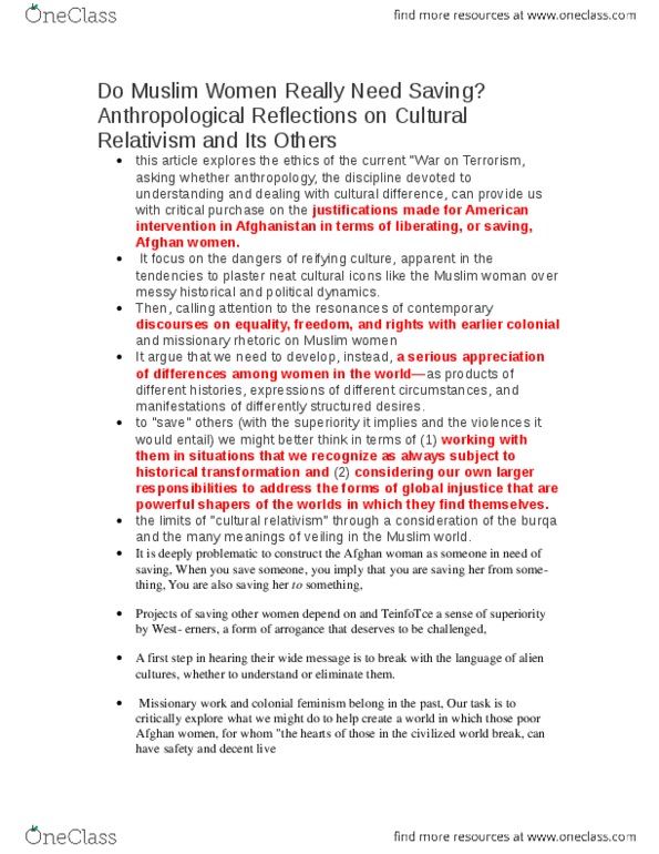 SOCB22H3 Chapter Notes -Cultural Relativism, Burqa thumbnail