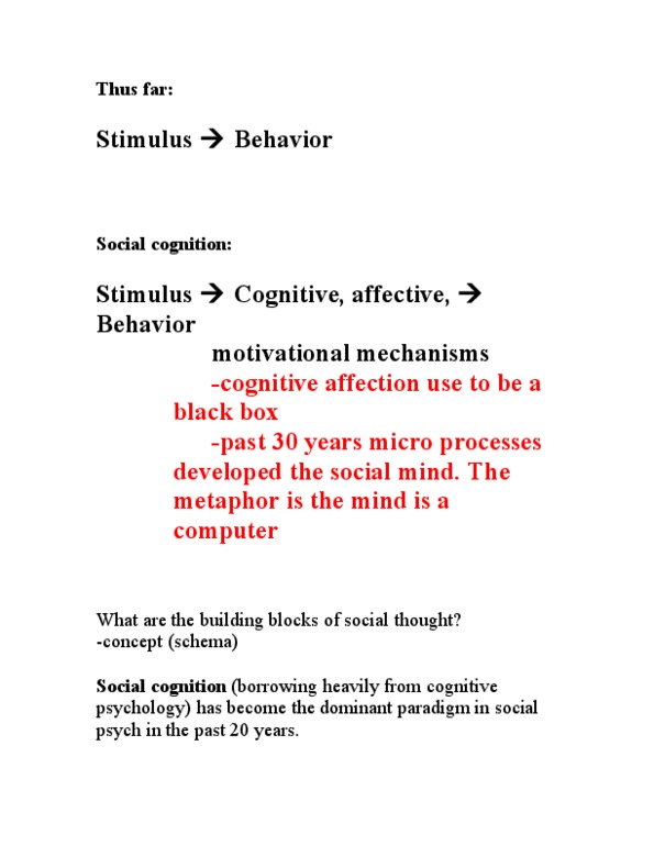 PSY220H1 Lecture Notes - Social Cognition, Cognitive Psychology, Decision-Making thumbnail
