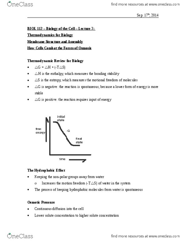 BIOL 112 Lecture Notes - Lecture 7: Thermodynamics, Osmosis thumbnail