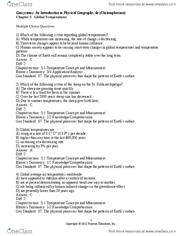 GEO 110 Chapter Notes - Chapter Quiz: Pearson Education, Polyphagia, Thermal Equator thumbnail