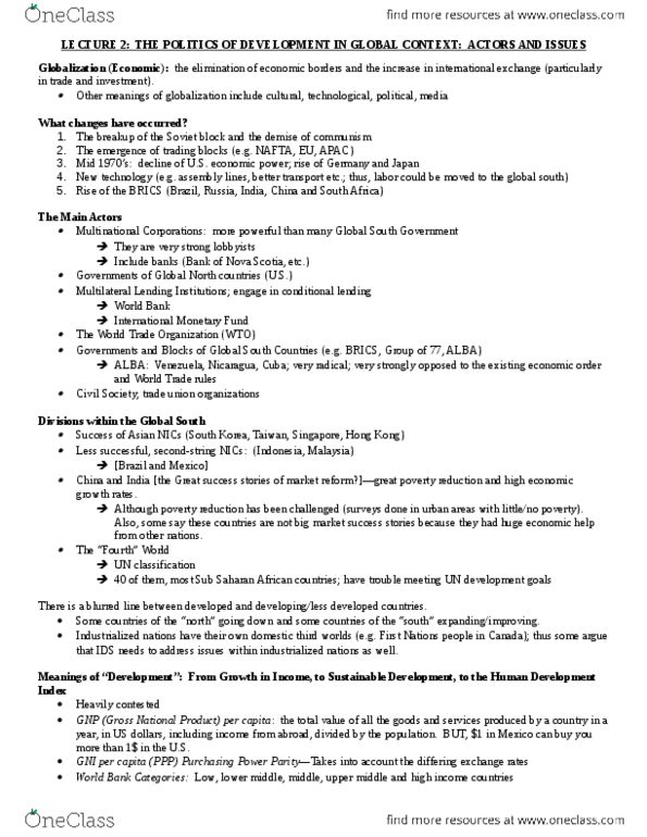 POLB90H3 Lecture Notes - North American Free Trade Agreement, Millennium Development Goals, World Trade Organization thumbnail