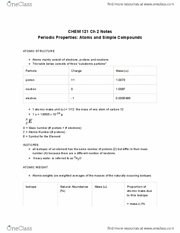 CHEM 121 Chapter Notes - Chapter 2: Partial Charge, Carbon-12, Electronegativity thumbnail