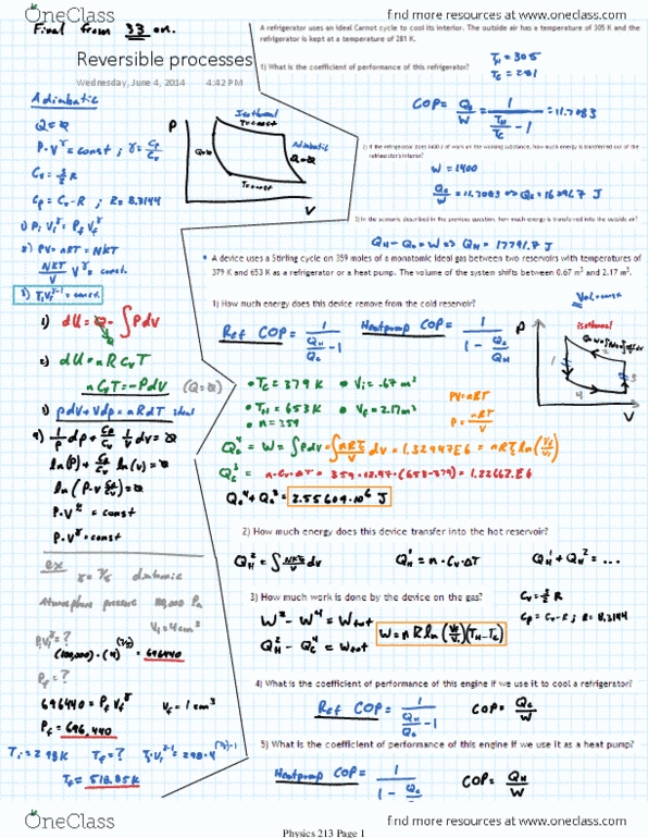 Ph 213 Chapter Notes -Ideal Gas, Carnot Cycle thumbnail