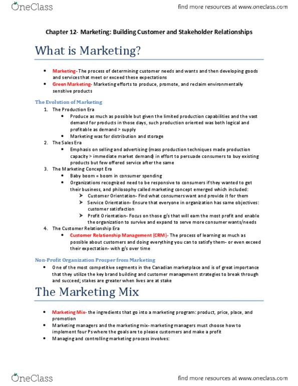MGM101H5 Lecture Notes - Customer Relationship Management, Marketing Mix, Market Structure thumbnail