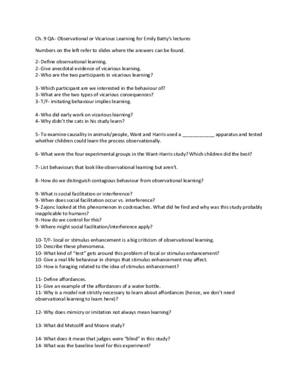 PSYCO282 Lecture : Ch. 9 Observational Learning Questions thumbnail