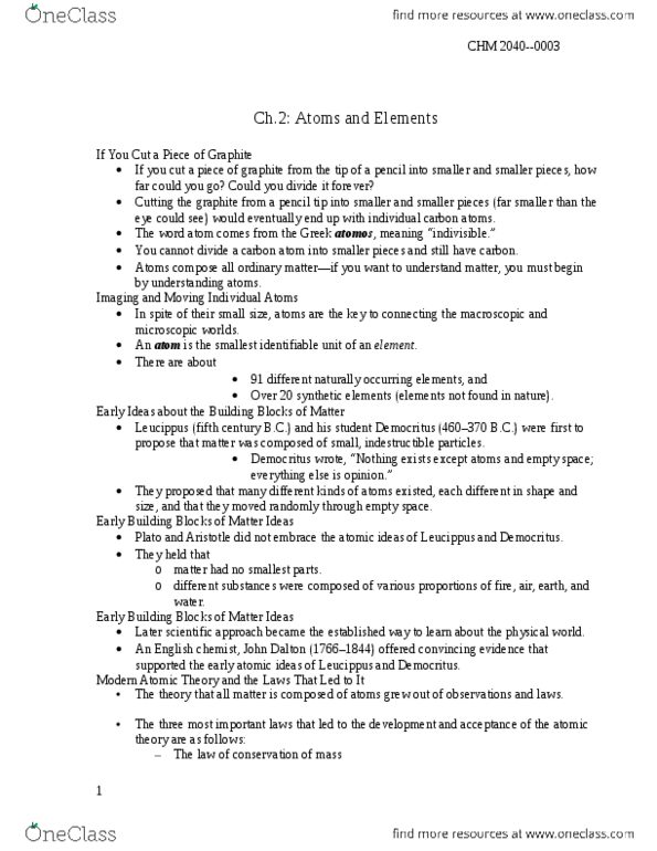 CHM 2040 Lecture Notes - Joseph Proust, Atomic Number, Clemens Winkler thumbnail