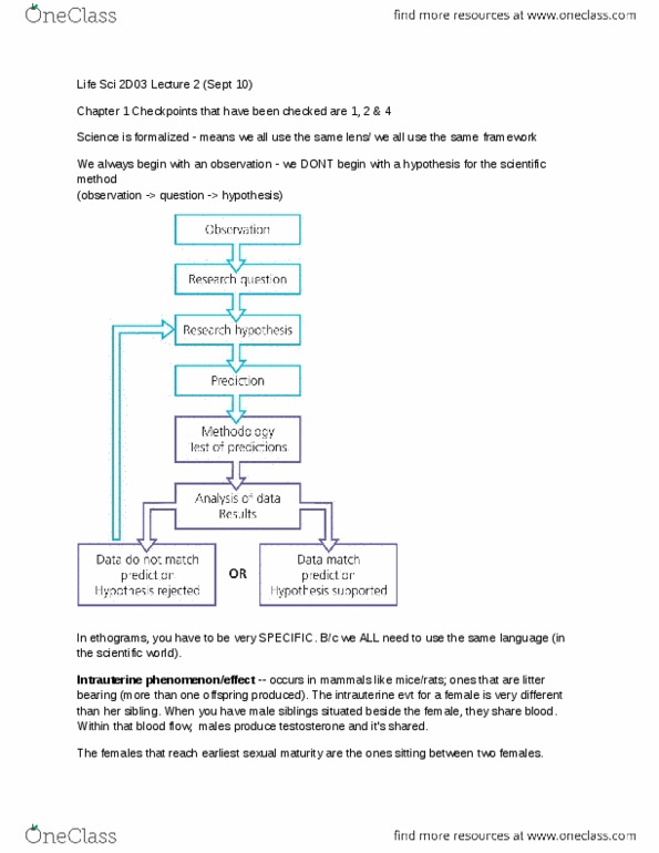LIFESCI 2D03 Lecture Notes - Ethogram, Dont, Scientific Method thumbnail