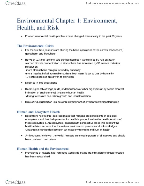 EESA10H3 Chapter Notes - Chapter 1: Geosphere, Environmental Health, Environmental Degradation thumbnail