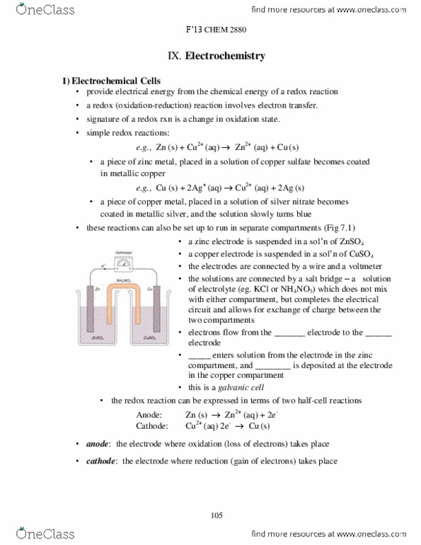 CHEM 2880 Lecture Notes - Standard Hydrogen Electrode, Redox, Silver Nitrate thumbnail