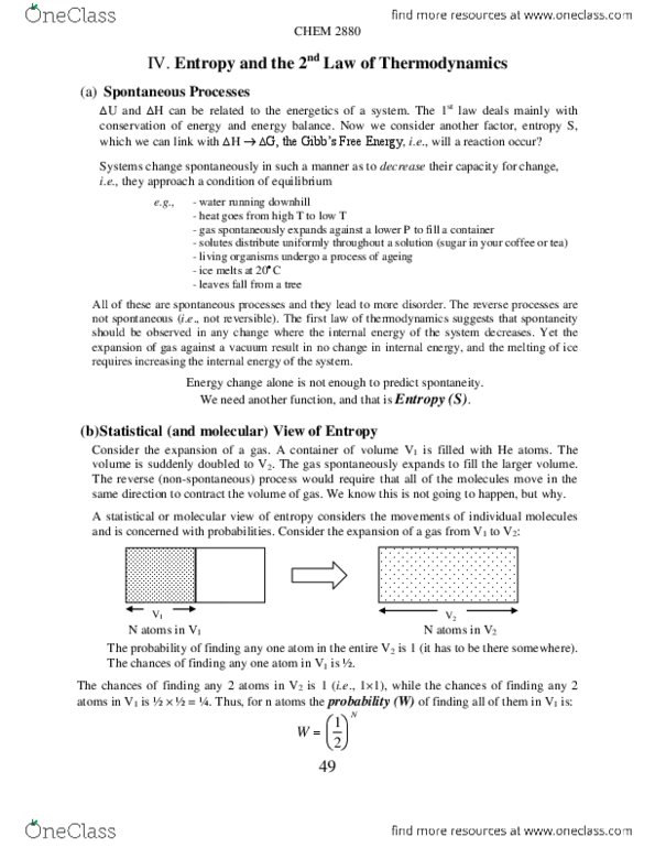 CHEM 2880 Lecture Notes - Gibbs Free Energy, Boltzmann Equation, Boltzmann Constant thumbnail