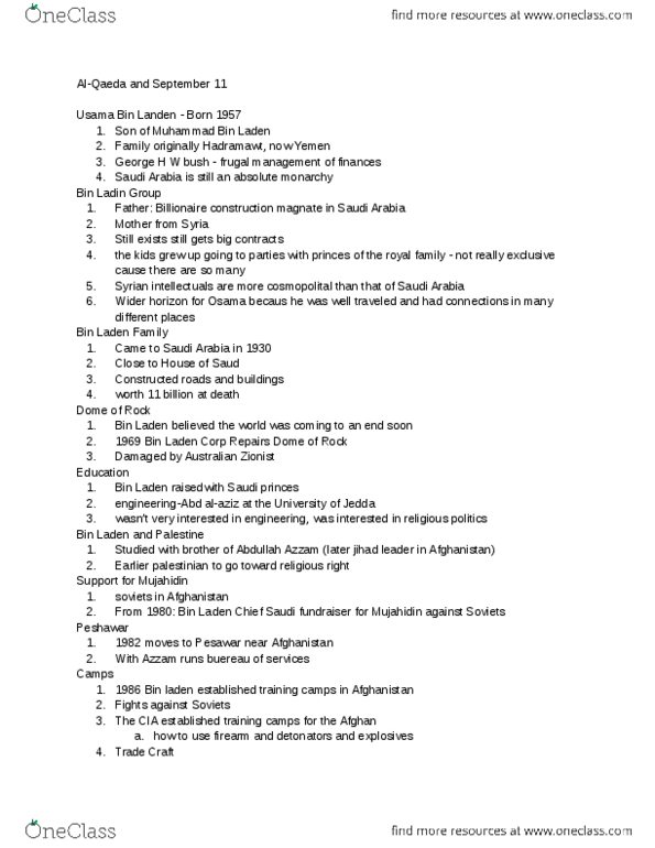 HISTORY 241 Lecture Notes - Lecture 1: Abdullah Yusuf Azzam, Hadhramaut, Al-Qaeda thumbnail