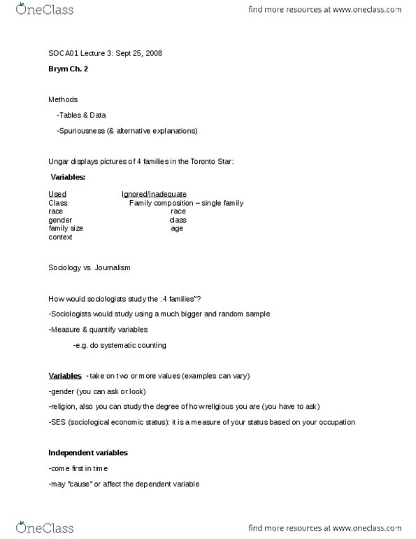 SOCA01H3 Lecture Notes - Lecture 3: Toronto Star, Dependent And Independent Variables, Correlation Does Not Imply Causation thumbnail