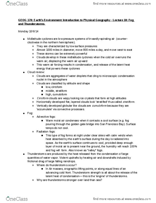 GEOG 170A1 Lecture Notes - Lecture 10: Cloud Condensation Nuclei, Thunderstorm, Heat Capacity thumbnail